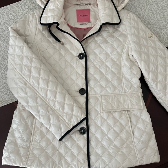 kate spade Jackets & Blazers - Kate Spade New York Quilted Jacket Women's Large White with Hood Quiet Luxury